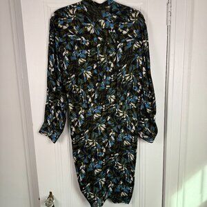 Veronica Beard Long-Sleeve Printed Button-Front Tie-Waist Shirtdress - Size 10